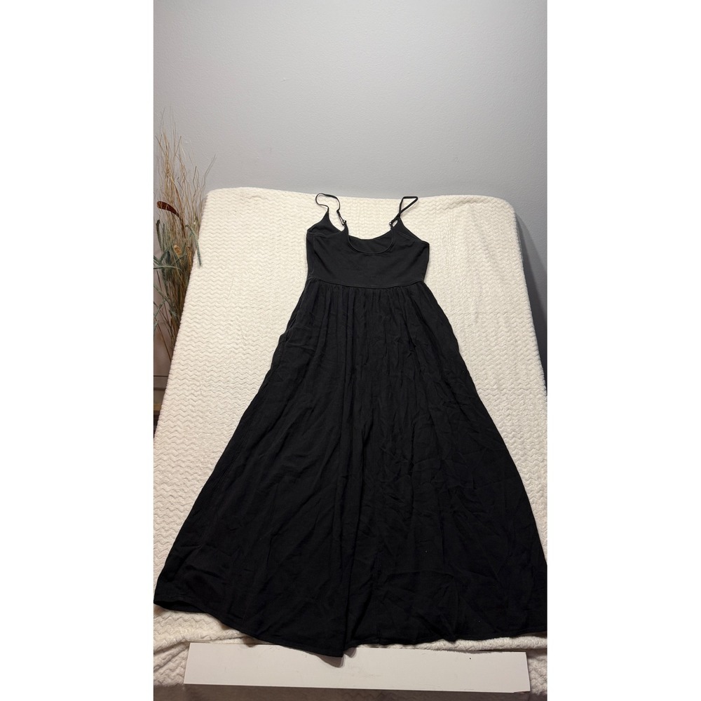 Aerie Black Maxi Dress Small Adjustable Straps Textured Gauze Skirt Sleeveless
